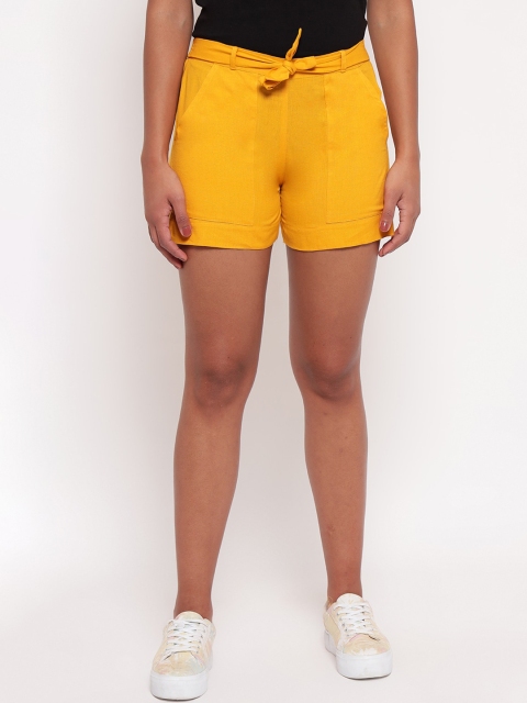 

Aawari Women Mustard Yellow Solid Regular Fit Regular Shorts