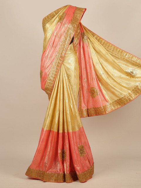 

Pothys Cream-Coloured & Pink Jute Silk Woven Design Saree