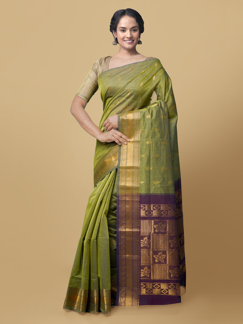 

Unnati Silks Green & Burgundy Pure Cotton Woven Design Gadwal Handloom Saree