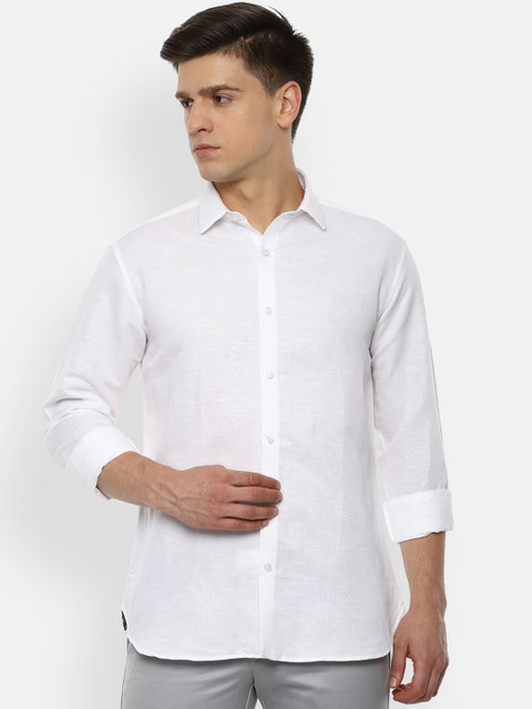 

V Dot Men White Slim Fit Printed Casual Shirt