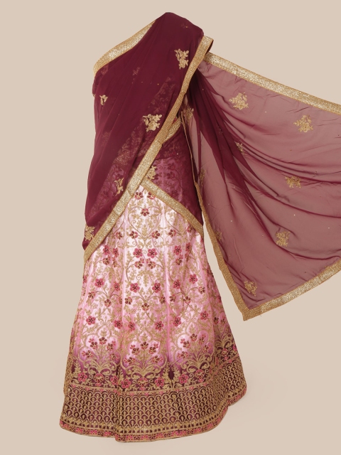 

Pothys Maroon Embroidered Poly Chiffon Half And Half Saree