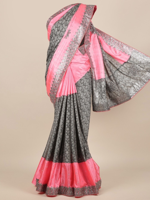 

Pothys Grey & Pink Jute Silk Embellished Saree