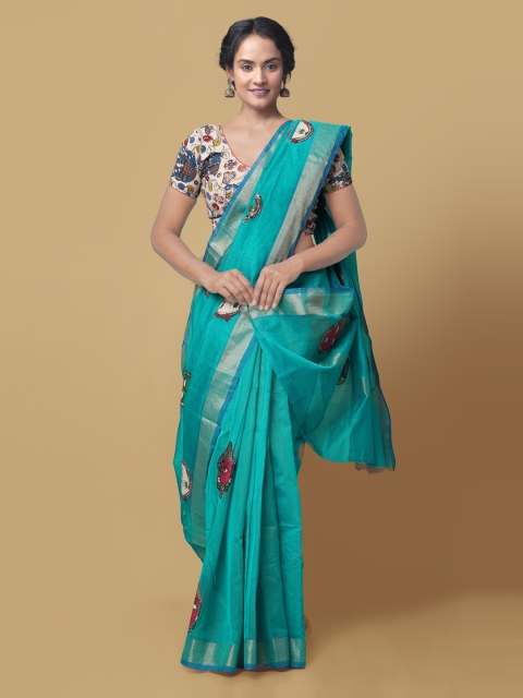 

Unnati Silks Green Silk Cotton Printed Chanderi Saree
