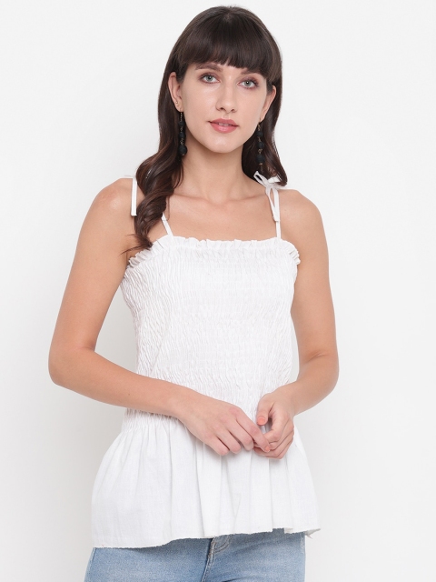 

Aawari White Smocked Peplum Top