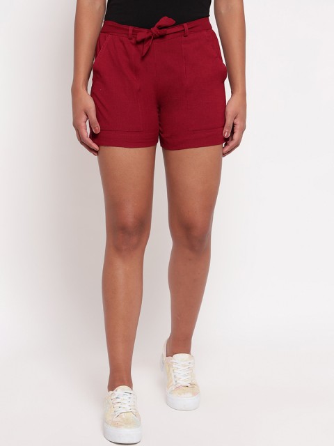 

Aawari Women Maroon Solid Regular Fit Regular Shorts