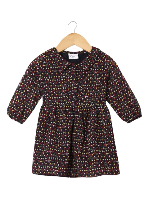 

Donuts Girls Black & Yellow Printed A-Line Dress