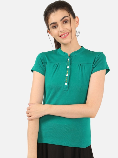 

V2 Value & Variety Green Mandarin Collar Chambray Shirt Style Top