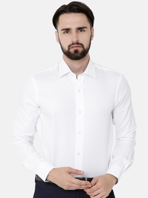 

Double Two Men White Slim Fit Solid Cotton Formal Shirt