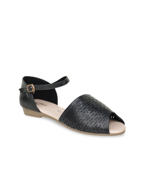 

Shezone Women Black Perforated Open Toe Flats