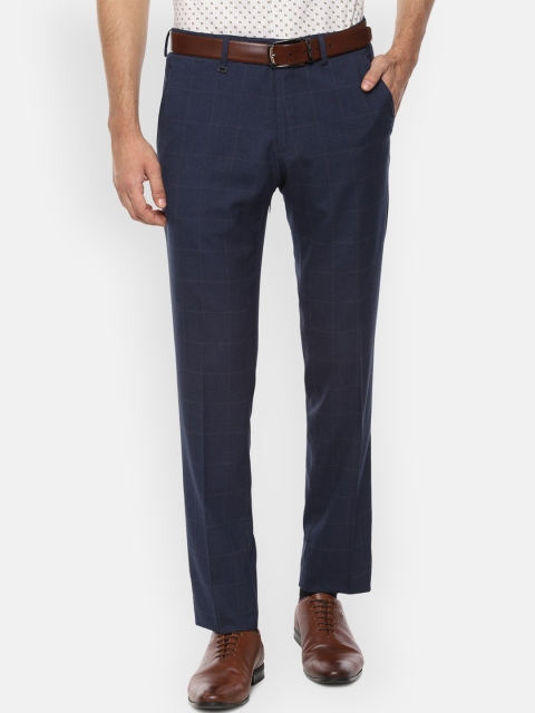 

Van Heusen Men Navy Blue Ultra Slim Fit Checked Formal Trousers