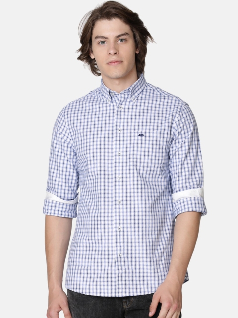 

Double Two Men Blue & White Slim Fit Checked Cotton Casual Shirt