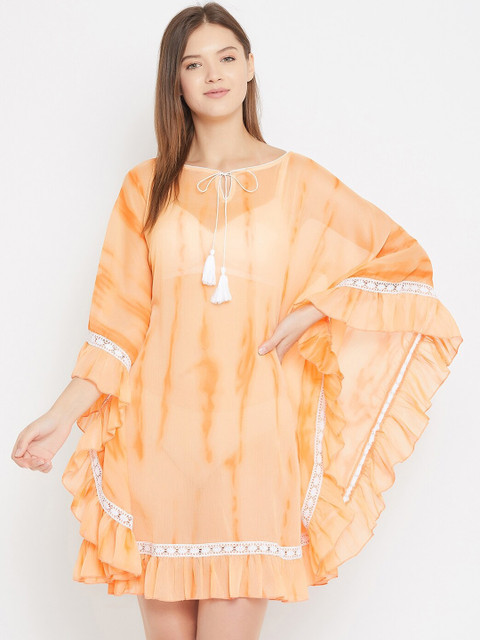 

The Kaftan Company Women Orange Tie & Dye Printed Coverup Kaftan