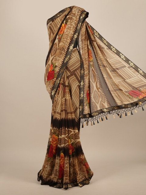 

Pothys Brown Printed Poly Chiffon Saree