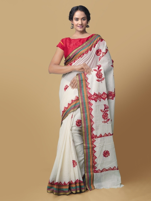 

Unnati Silks Off-White Pure Cotton Printed Kasavu Saree