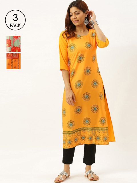 

7Threads Women Pack Of 3 Multicoloured Floral Printed Crepe Kurtas, Multi