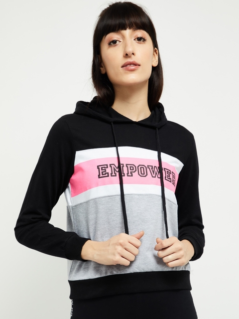 

max Women Black & Grey Melange Colourblocked Pure Cotton Sweatshirt