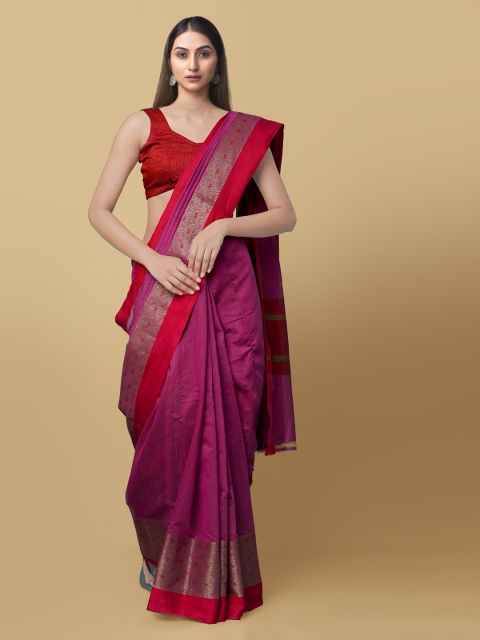 

Unnati Silks Purple Art Silk Solid Block Print Saree