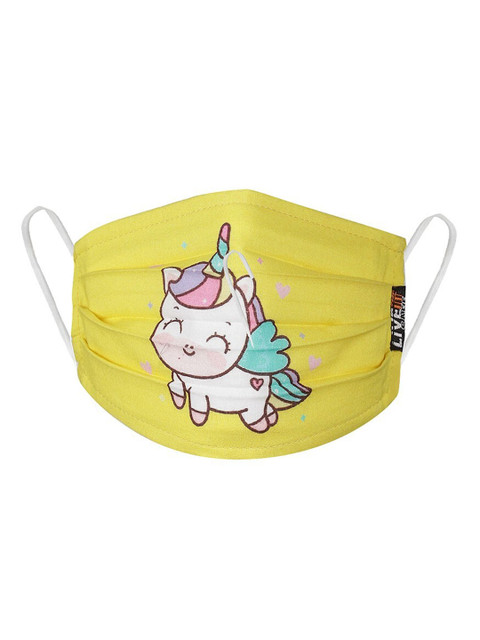 

LIVE IT SAFE Unisex Kids Yellow & White Unicorn Printed 4-Ply Cloth Mask