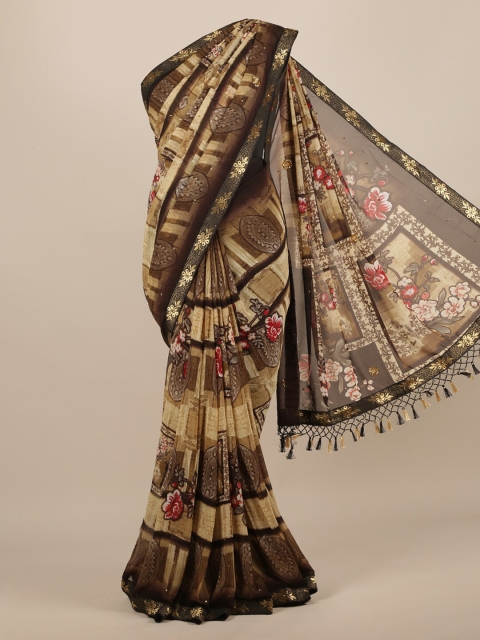 

Pothys Brown Printed Poly Chiffon Saree