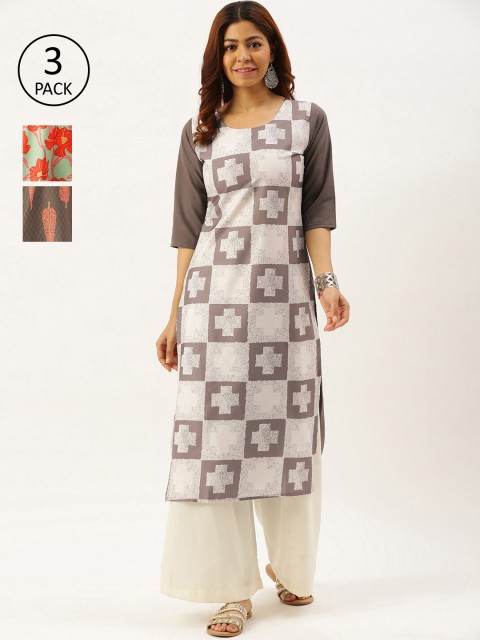 

7Threads Pack of 3 Women Multicoloured Floral Printed Crepe Kurta, Multi