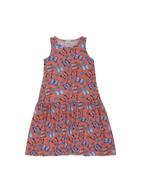 

RAINE AND JAINE Girls Peach-Coloured & Blue Printed A-Line Dress