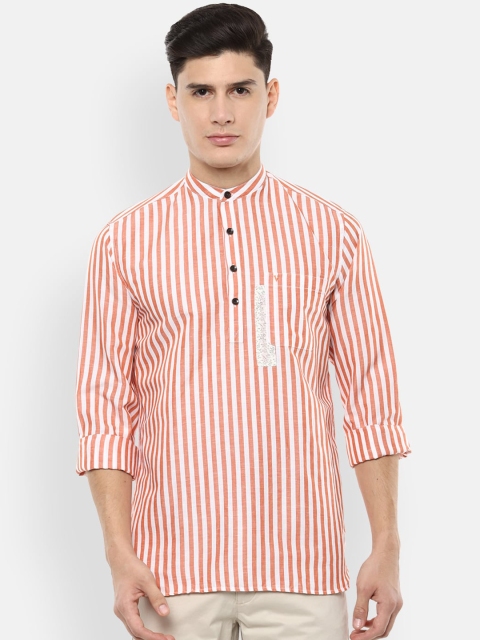 Van Heusen Sport Men White & Brown Slim Fit Striped Casual Shirt