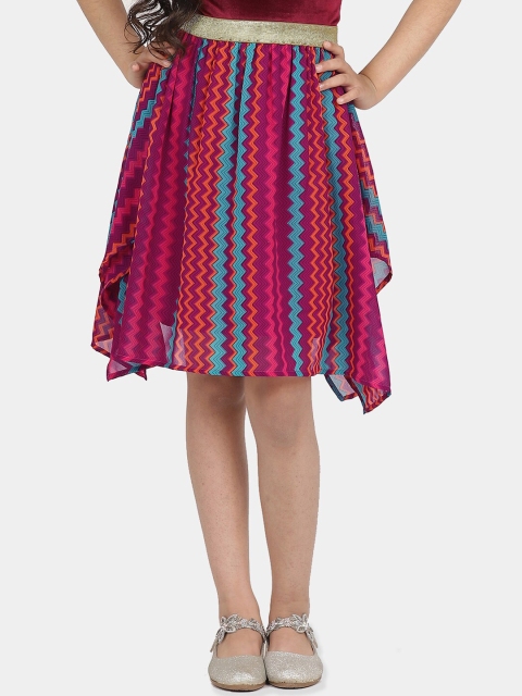 

CACA CINA Girls Magenta Pink & Blue Striped Flared Knee-Length Skirt