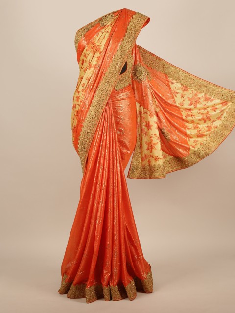 

Pothys Orange & Cream-Coloured Jute Silk Embellished Saree