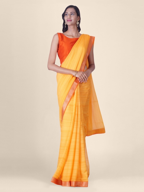 

Hastakala Orange Poly Georgette Solid Handloom Banarasi Saree
