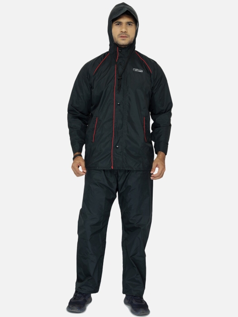 

THE CLOWNFISH Men Black Solid Reversible Hooded Rain Suit