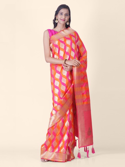 Hastakala Pink & Golden Pure Silk Woven Design Handloom Banarasi Saree
