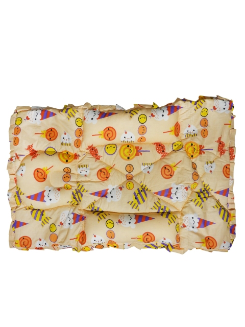 PINKBUNNY Infant Kids Beige & Yellow Printed Bedding With Fixed Pillows