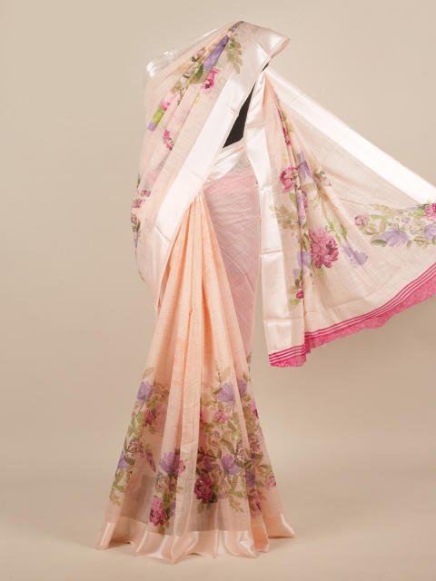 

Pothys Peach-Coloured Printed Jute Silk Saree
