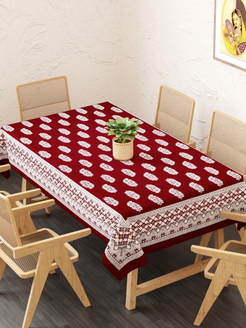 

Clasiko White & Maroon Floral Printed 6-Seater Pure Cotton Table Cover