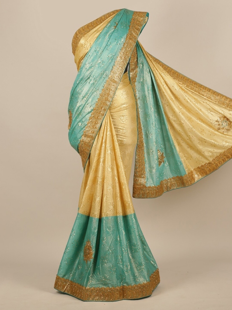 

Pothys Beige & Green Jute Silk Woven Design Saree