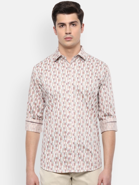 

V Dot Men Off-White & Maroon Slim Fit Printed Casual Shirt