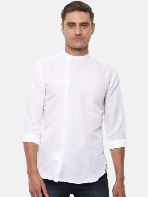 

V Dot Men White Slim Fit Solid Casual Shirt