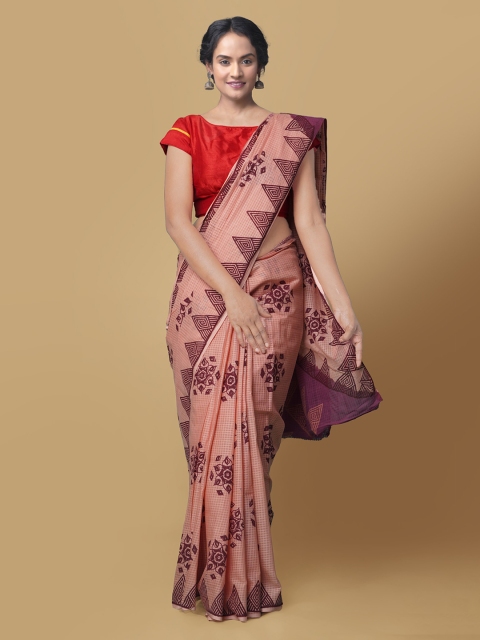 

Unnati Silks Pink & Purple Pure Cotton Printed Kota Saree