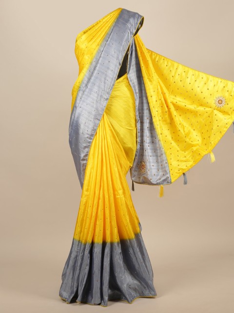 

Pothys Yellow & Grey Jute Silk Embellished Saree