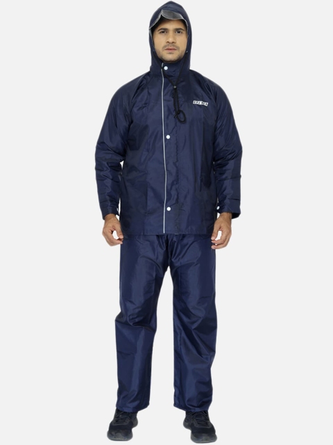 

THE CLOWNFISH Men Blue Solid Opener Series Reversible Hooded Rain Suit