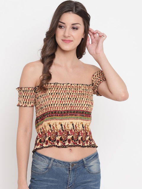 

Aawari Multicoloured Printed Off-Shoulder Bardot Crop Top, Multi