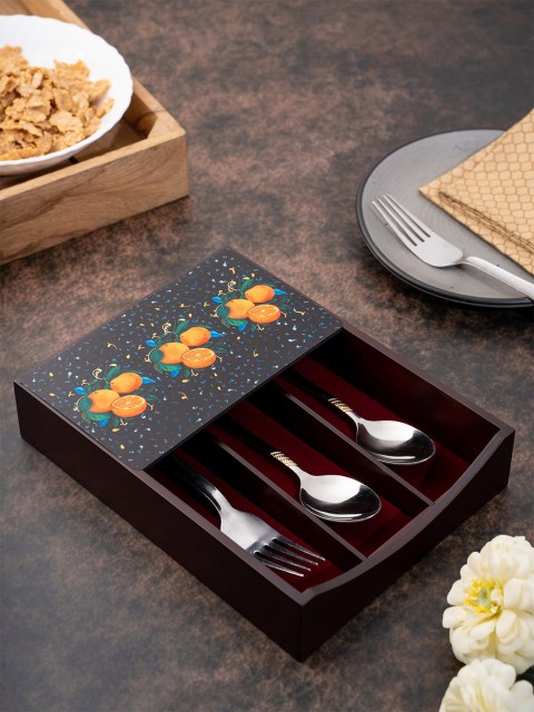 

KOLOROBIA Brown & Blue Juicy Italian Oranges Cutlery Holder