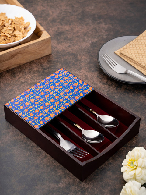 

KOLOROBIA Brown & Blue Babur Printed Cutlery Holder