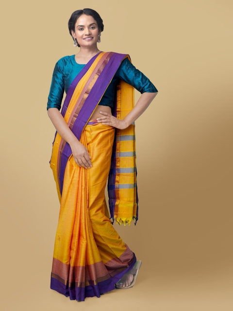 

Unnati Silks Yellow Silk Cotton Woven Design Handloom Narayan Peth Saree
