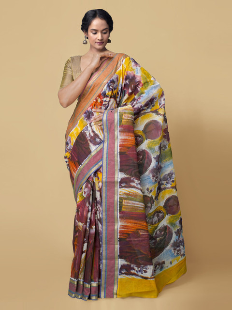 

Unnati Silks Multicoloured Printed Pure Cotton Saree, Multi