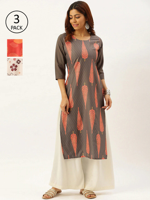 

7Threads Women Pack Of 3 Ethnic Motifs Printed Crepe Kurta, Multi