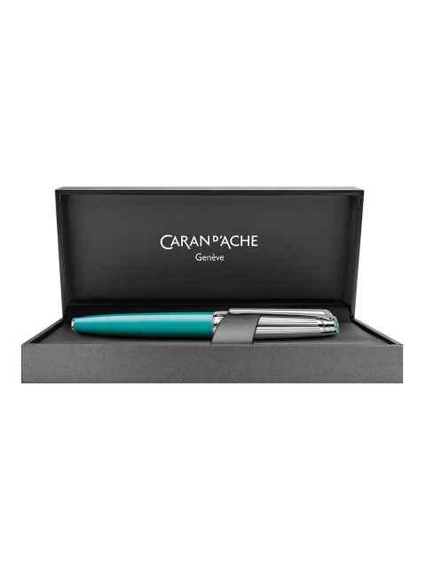 

Caran D Ache Silver-Plated Rhodium Coated Turquoise Blue Leman Bicolor Ballpoint Pen