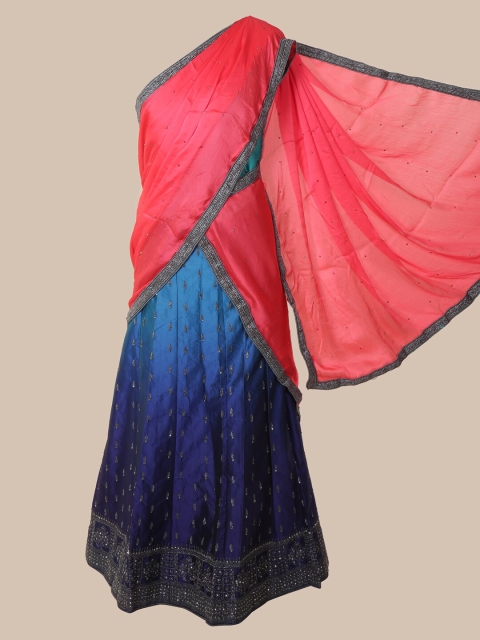 

Pothys Pink & Navy Blue Poly Chiffon Solid Traditional Saree
