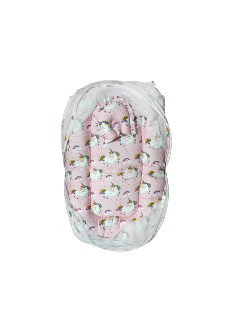 PINKBUNNY Kids Pink & White Printed Bedding with Mosquito Net