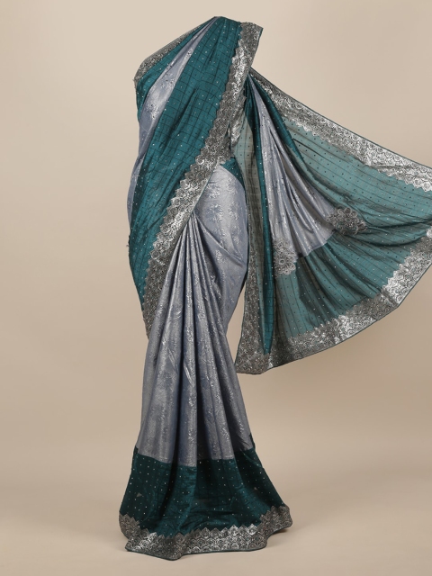

Pothys Grey & Green Jute Silk Embellished Saree